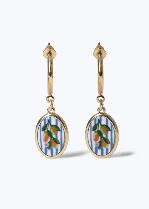 Muse Gold Blue Stripe & Lemons Drop Earrings - One Size Image 1