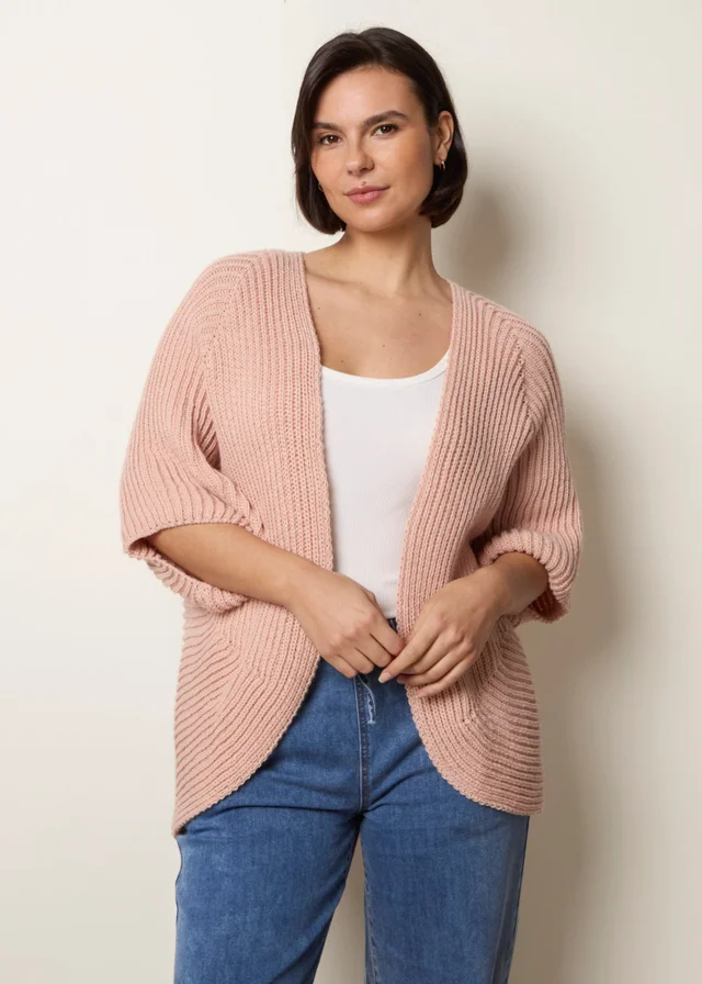 Blue Vanilla Pink Edge To Edge Rib Cardigan