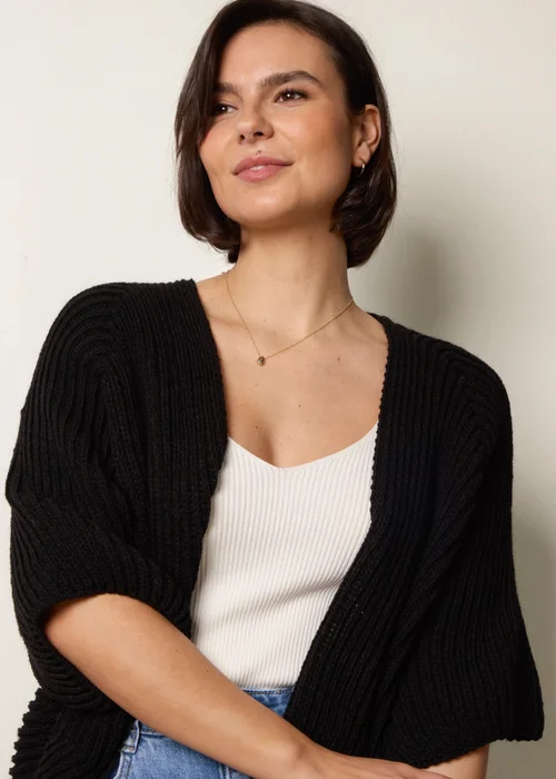 Blue Vanilla Black Edge To Edge Rib Cardigan - One Size Image 2