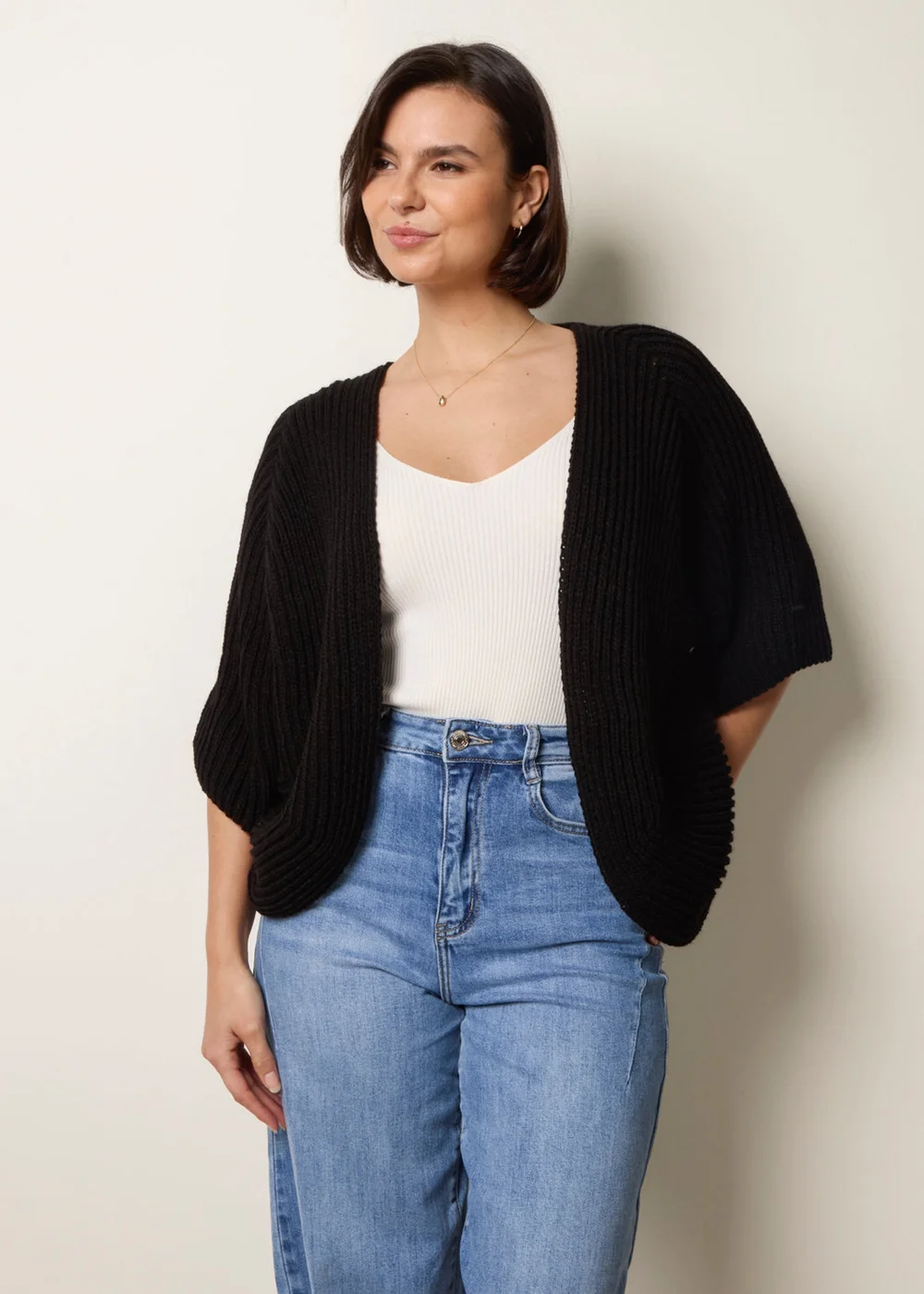 Blue Vanilla Black Edge To Edge Rib Cardigan - One Size Image 3