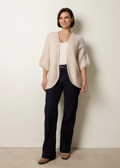 Blue Vanilla Beige Edge To Edge Rib Cardigan - One Size Image 3