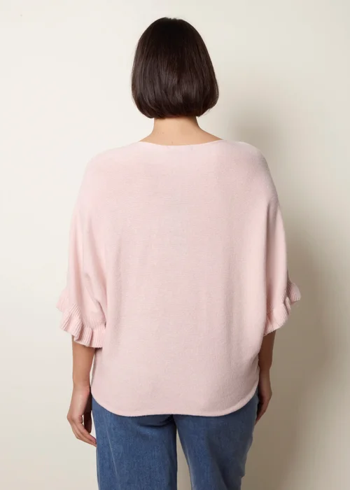Blue Vanilla Pink Knitted Frill Sleeve Batwing Jumper - One Size Image 4