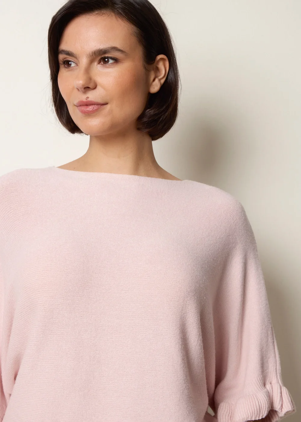 Blue Vanilla Pink Knitted Frill Sleeve Batwing Jumper - One Size Image 3