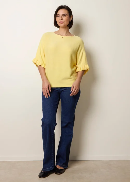 Blue Vanilla Yellow Knitted Frill Sleeve Batwing Jumper - One Size Image 3