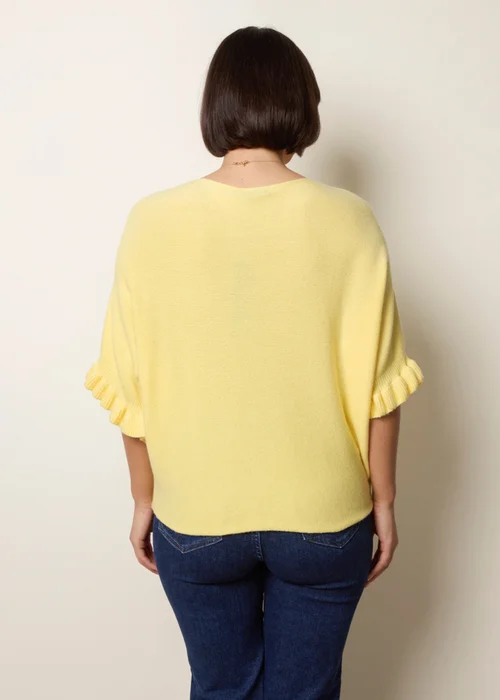 Blue Vanilla Yellow Knitted Frill Sleeve Batwing Jumper - One Size Image 4