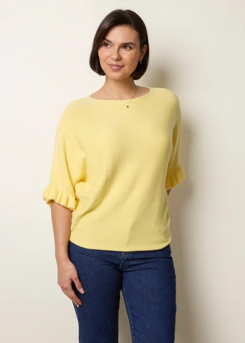 Blue Vanilla Yellow Knitted Frill Sleeve Batwing Jumper - One Size Image 1