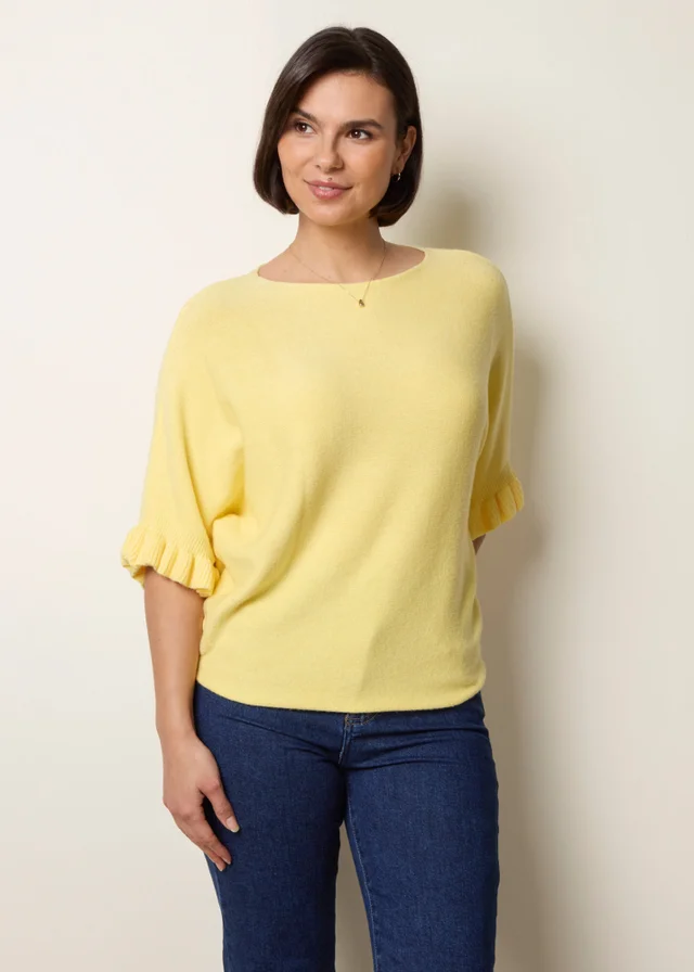 Blue Vanilla Yellow Knitted Frill Sleeve Batwing Jumper