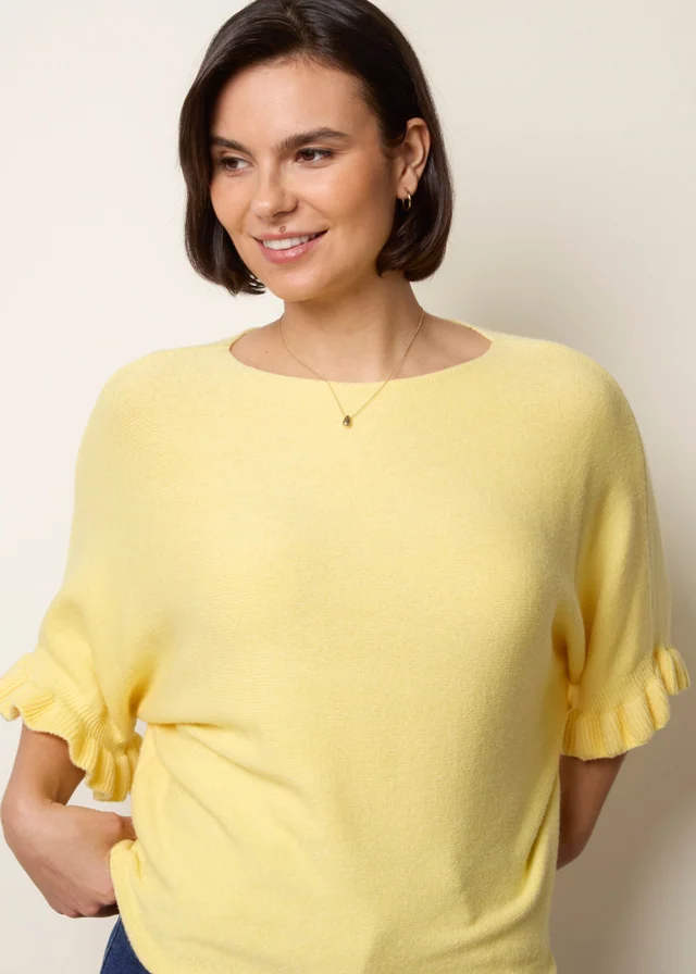 Blue Vanilla Yellow Knitted Frill Sleeve Batwing Jumper