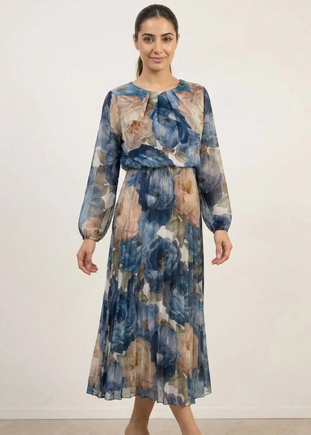 Blue Vanilla Blue Pleated Floral Dress - S Image 2