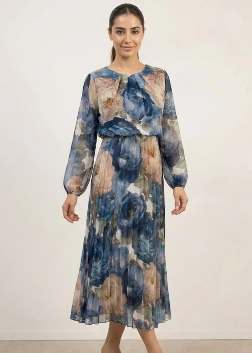 Blue Vanilla Blue Pleated Floral Dress - S Image 2