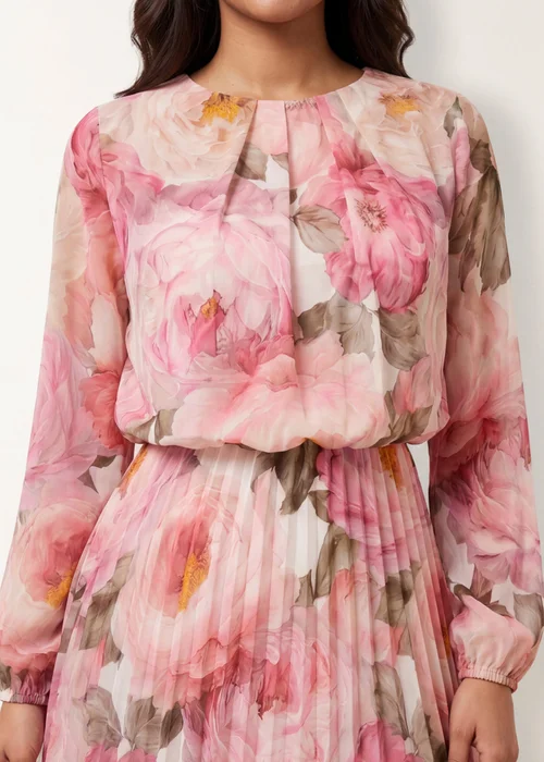 Blue Vanilla Pink Pleated Floral Dress - M Image 2