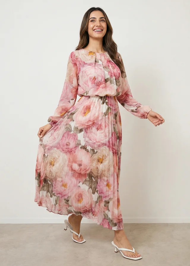 Blue Vanilla Pink Pleated Floral Dress