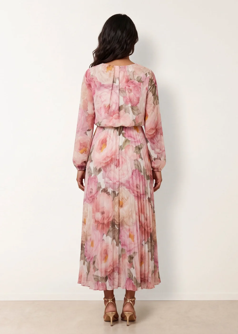 Blue Vanilla Pink Pleated Floral Dress - M Image 3
