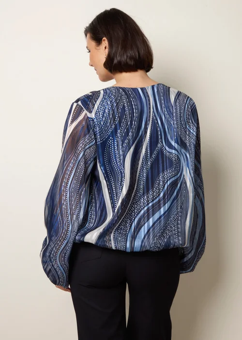 Blue Vanilla Navy Swirl And Dot Print V Neck Lurex Blouse - M/L Image 4