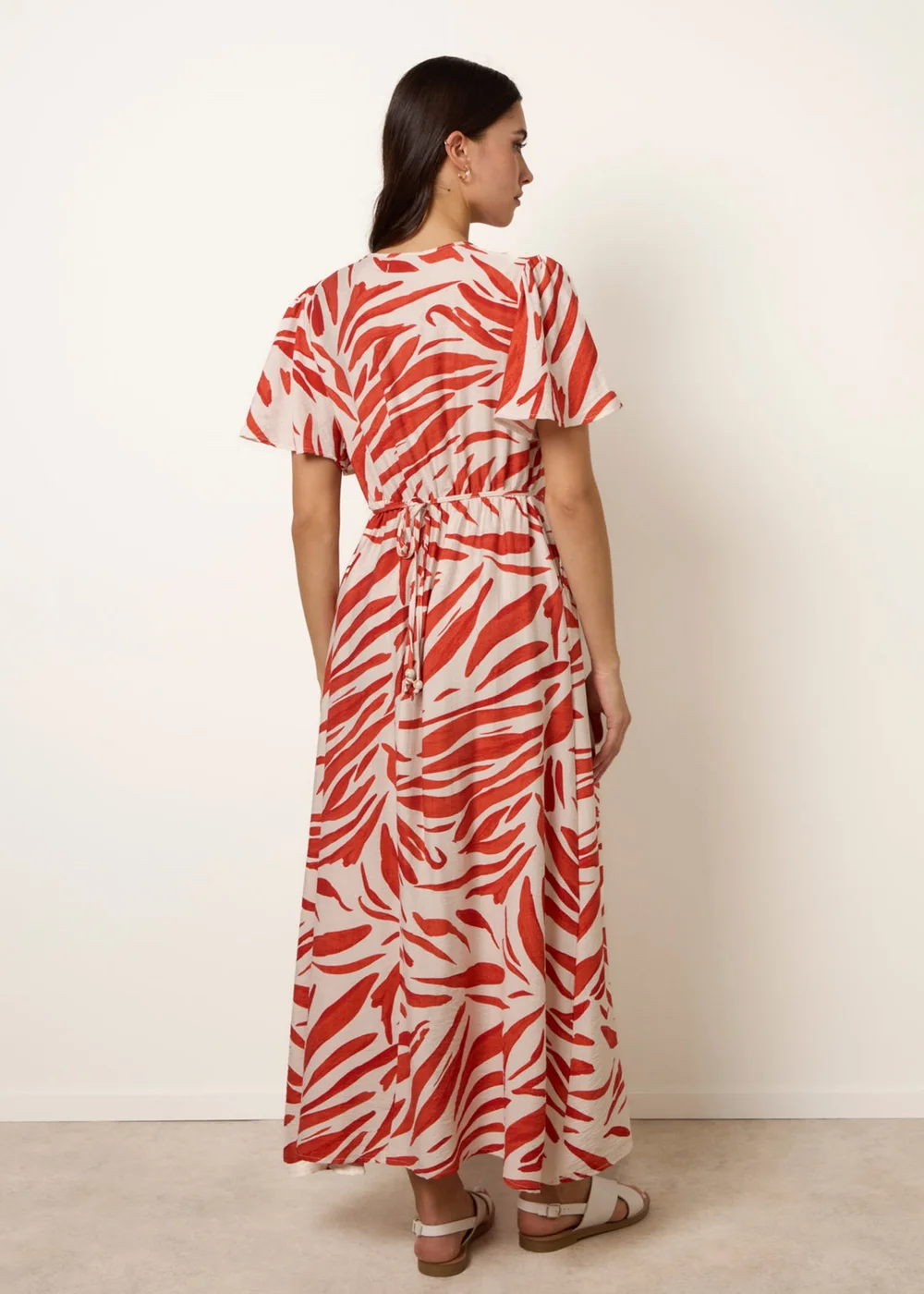 Blue Vanilla Orange Dress With Brushstroke Leaf Print - S Image 4
