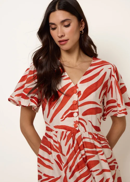 Blue Vanilla Orange Dress With Brushstroke Leaf Print - M Image 2