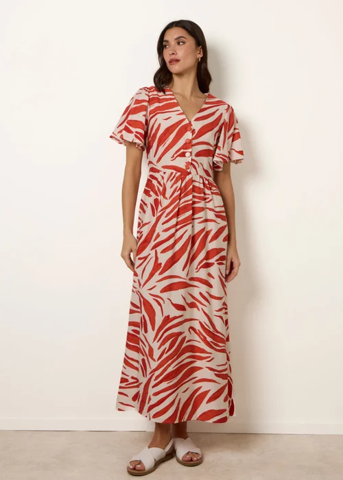 Blue Vanilla Orange Dress With Brushstroke Leaf Print - M Image 3