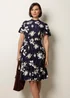 Blue Vanilla Navy Elasticated Frill High Neck Floral Mini Dress - S/M Image 3