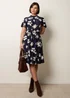 Blue Vanilla Navy Elasticated Frill High Neck Floral Mini Dress - S/M Image 1