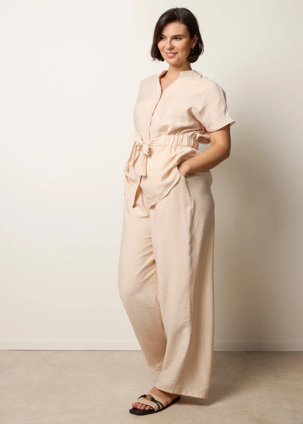 Blue Vanilla Beige Two Piece Belted Co-Ord Set - S Image 3