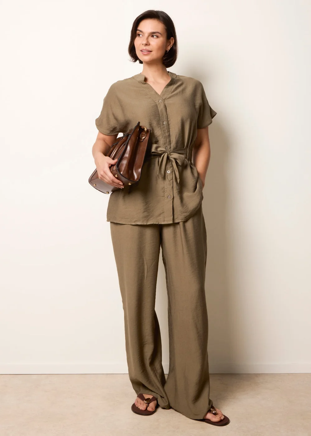 Blue Vanilla Khaki Two Piece Belted Co-Ord Set - S Image 1