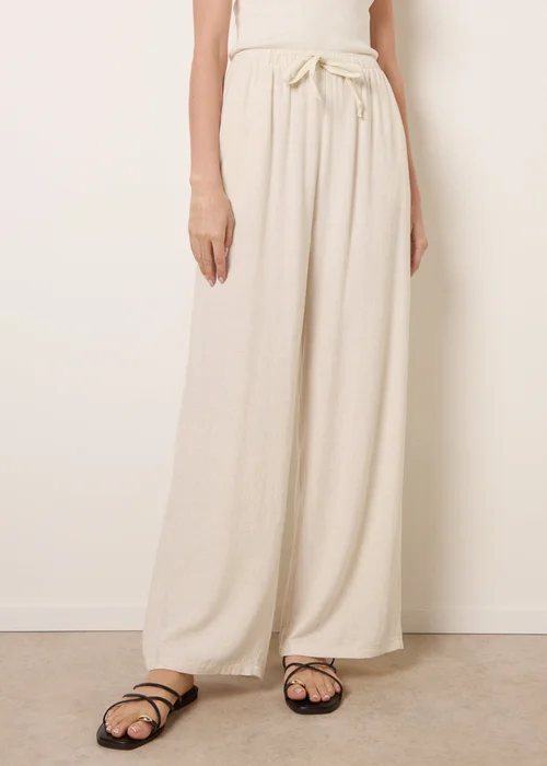 Blue Vanilla Cream Linen-Blend Drawstring Trousers - S Image 2