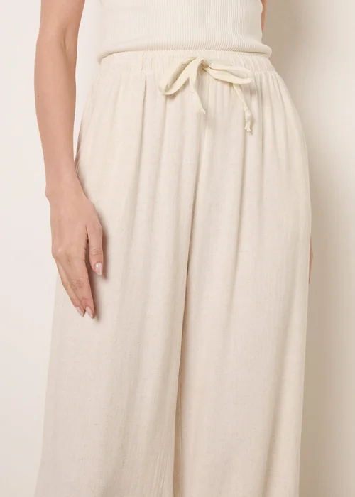 Blue Vanilla Cream Linen-Blend Drawstring Trousers - S Image 3