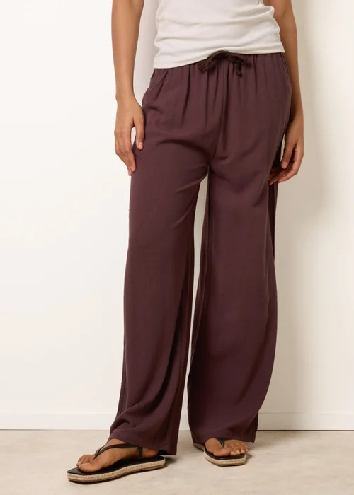 Blue Vanilla Brown Linen-Blend Drawstring Trousers - L Image 2
