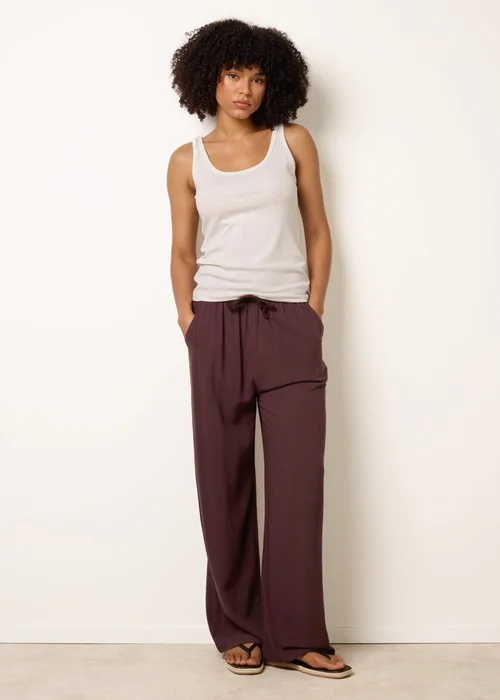 Blue Vanilla Brown Linen-Blend Drawstring Trousers - L Image 1