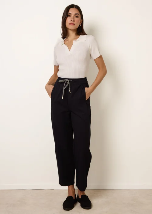 Blue Vanilla Navy Elastic Waist Drawstring Trousers - M Image 1