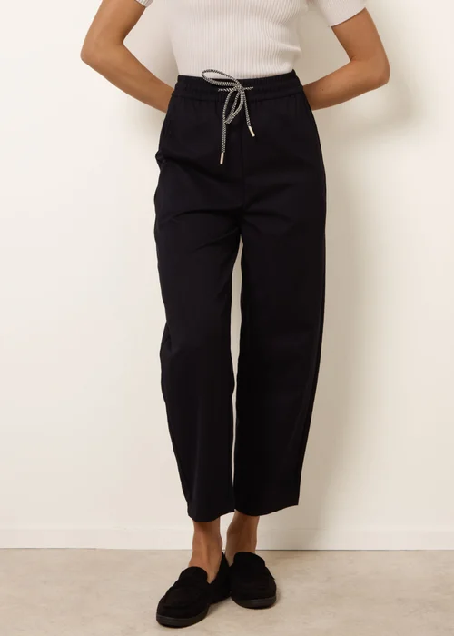 Blue Vanilla Navy Elastic Waist Drawstring Trousers - M Image 2