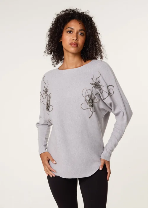 Blue Vanilla Grey Embroidered Long Sleeve Jumper - S/M Image 1