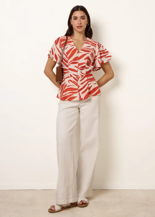 Blue Vanilla Orange Top With Brushstroke Leaf Print - XL Image 1