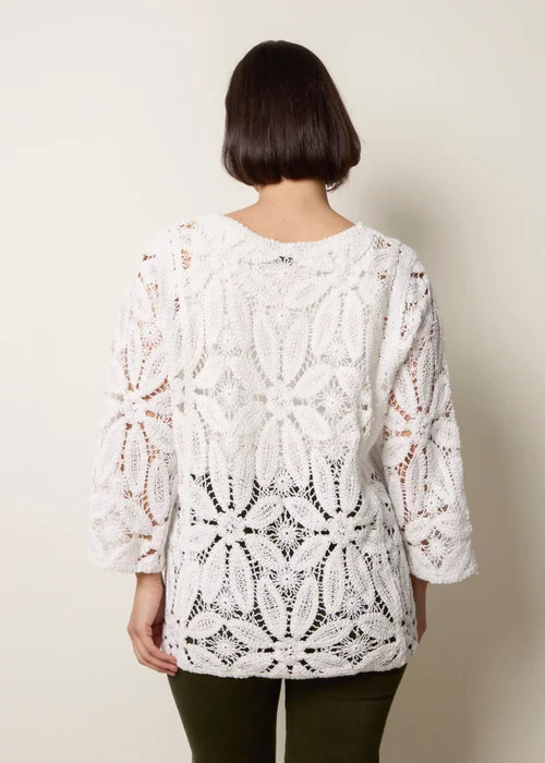 Blue Vanilla Ivory Flower Crochet Long Sleeve Top - M/L Image 4