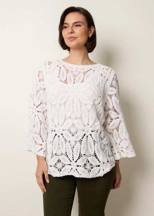Blue Vanilla Ivory Flower Crochet Long Sleeve Top - M/L Image 1