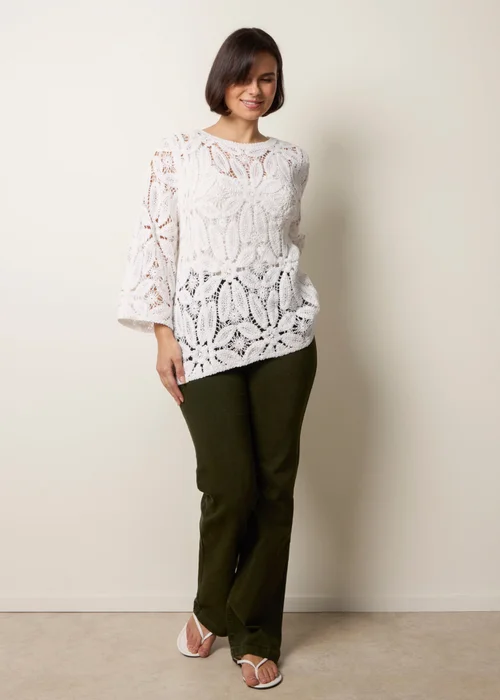 Blue Vanilla Ivory Flower Crochet Long Sleeve Top - M/L Image 2