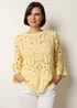 Blue Vanilla Yellow Flower Crochet Long Sleeve Top - S/M Image 1