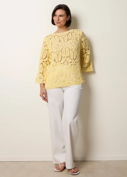 Blue Vanilla Yellow Flower Crochet Long Sleeve Top - S/M Image 2