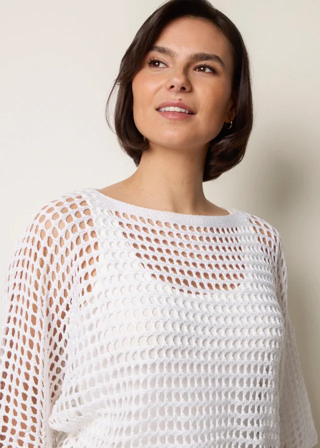Blue Vanilla Ivory Round Neck Net Top