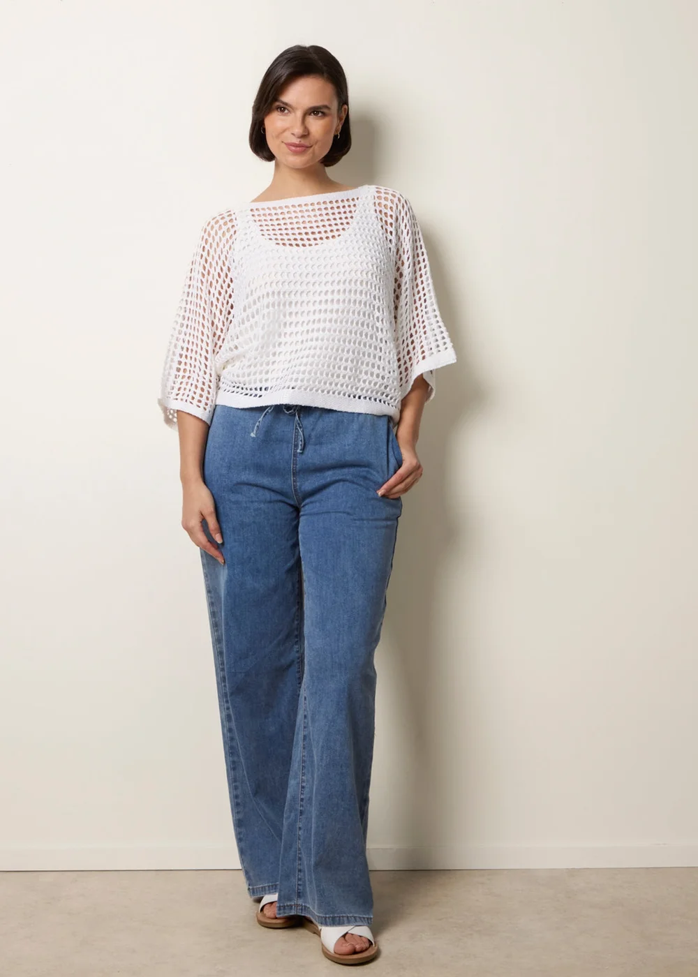 Blue Vanilla Ivory Round Neck Net Top - M/L Image 3