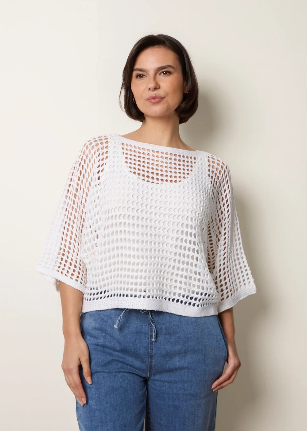 Blue Vanilla Ivory Round Neck Net Top - M/L Image 1