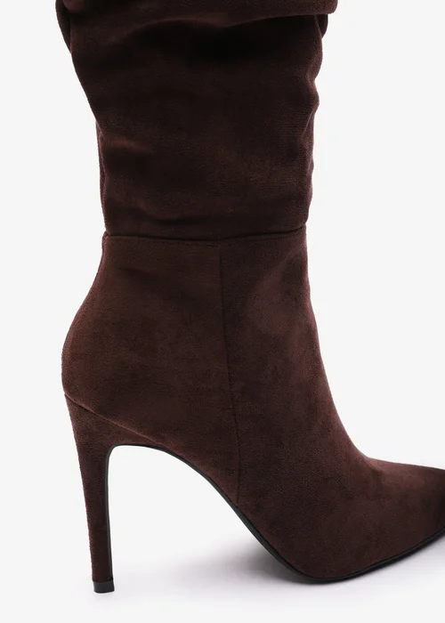 Where's That From Goldie Dark-Brown Faux Suede Knee High Heeled Boot - 6 Image 5