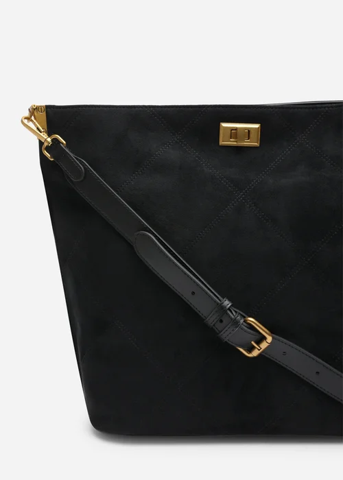Where's That From Womens Fern Black Faux Suede Shoulder Bag with Turn Lock - One Size Image 4