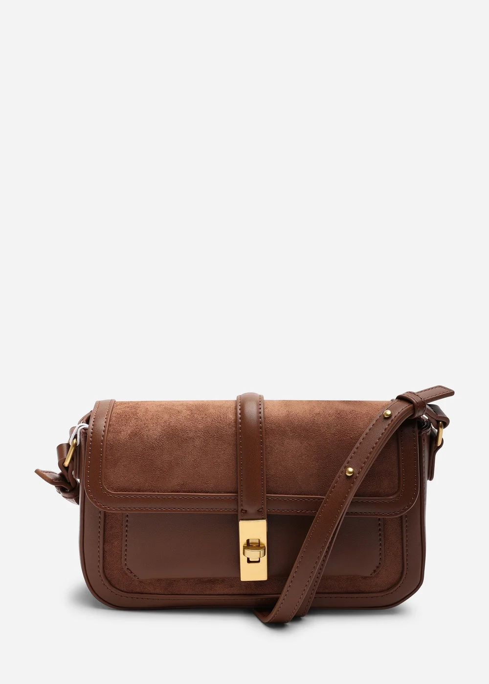 Where's That From Womens Coral Brown Suede Structured Shoulder Bag with Gold Lock - One Size Image 2