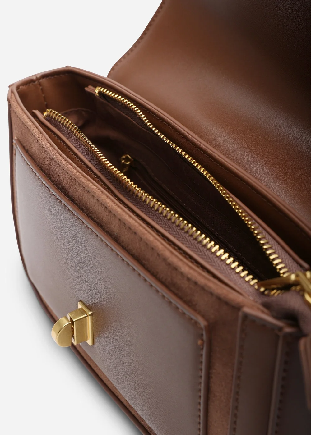 Where's That From Womens Coral Brown Suede Structured Shoulder Bag with Gold Lock - One Size Image 5