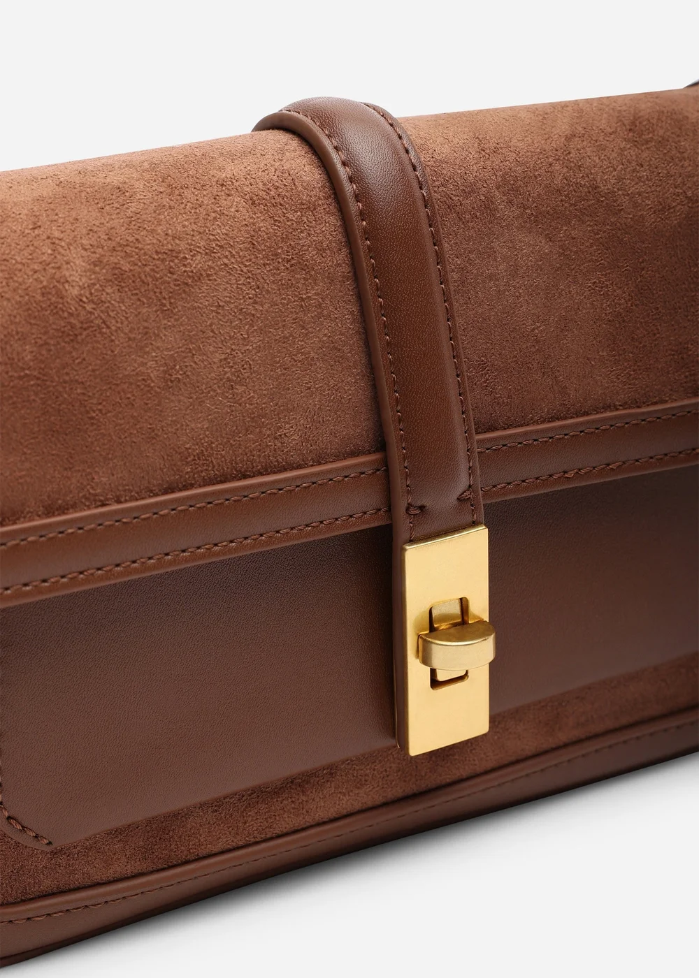 Where's That From Womens Coral Brown Suede Structured Shoulder Bag with Gold Lock - One Size Image 4