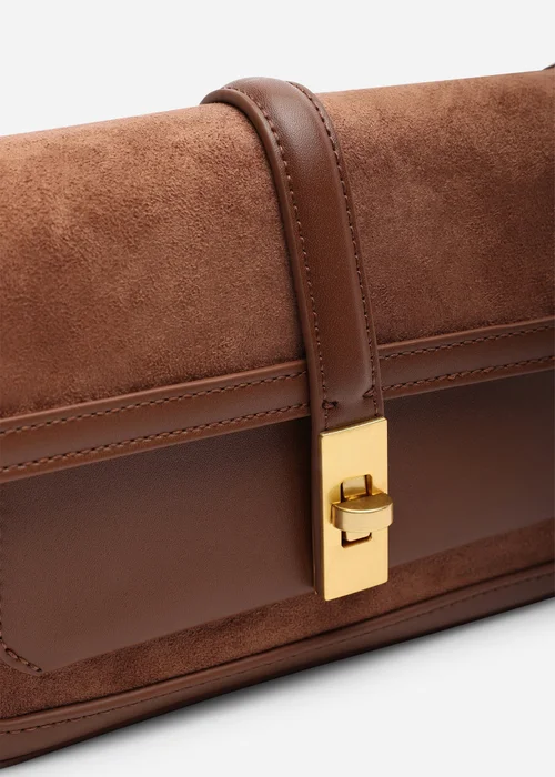 Where's That From Womens Coral Brown Suede Structured Shoulder Bag with Gold Lock - One Size Image 4