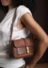 Where's That From Womens Coral Brown Suede Structured Shoulder Bag with Gold Lock - One Size Image 1