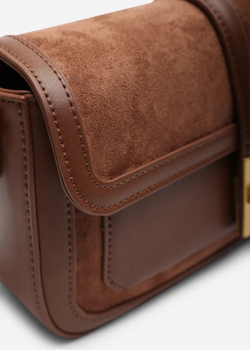 Where's That From Womens Coral Brown Suede Structured Shoulder Bag with Gold Lock - One Size Image 6