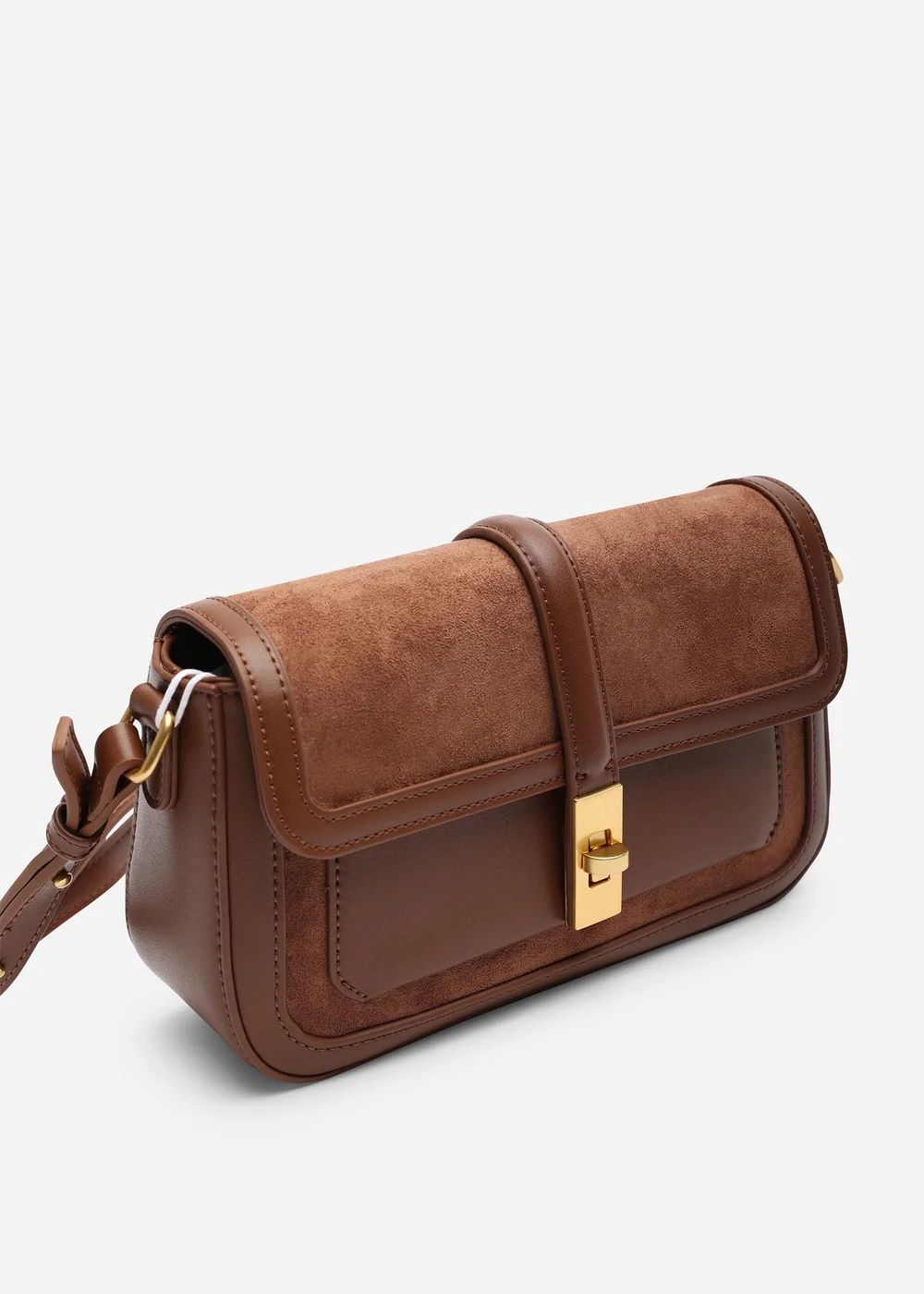 Where's That From Womens Coral Brown Suede Structured Shoulder Bag with Gold Lock - One Size Image 3